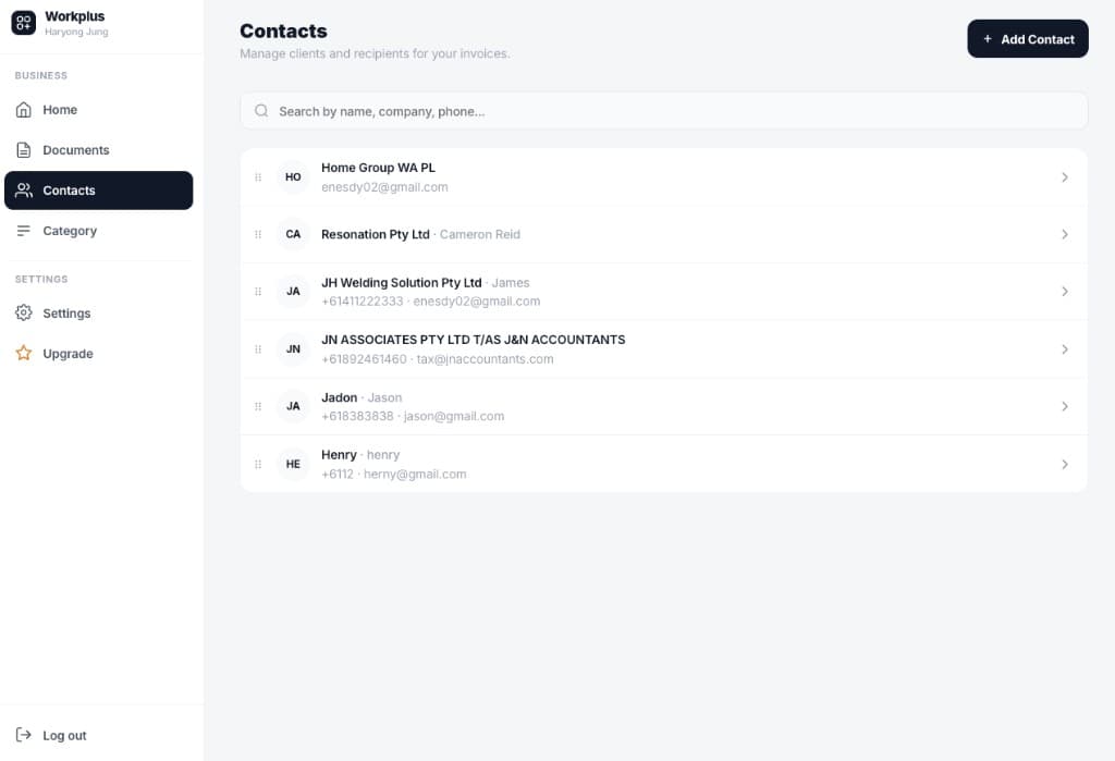 Workplus mobile Home screen for field workers